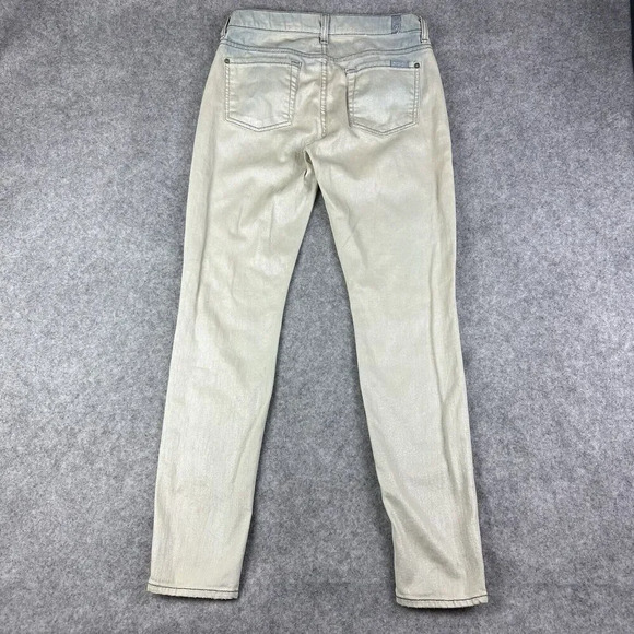 7 Seven For All Mankind 7FAM Jeans Womens 26 Beige Blue Metallic Coated Skinny* - Picture 4 of 16